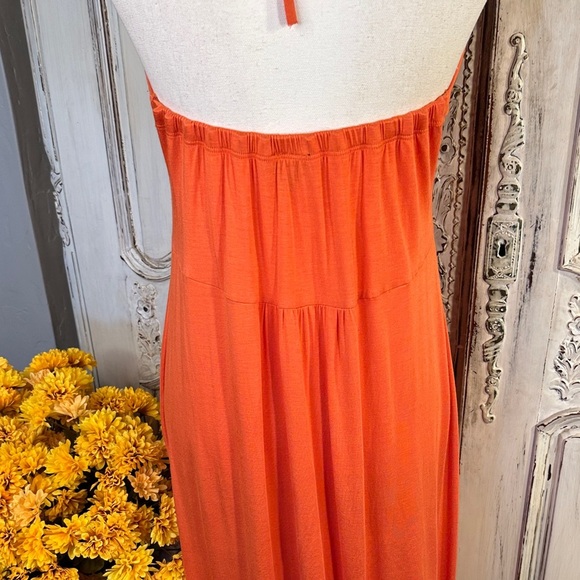 A.N.A. Orange Jersey Knit Halter Maxi Dress with Wood Beading Details - Picture 6 of 7
